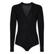 Pinko Svart Ull V-ringad Bodysuit Black, Dam