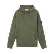 Stone Island Borstad bomullsfleece-hoodie med fickor Green, Herr