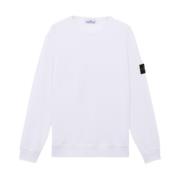 Stone Island Räfflad Crewneck Borstad Bomullsfleece Tröja White, Herr