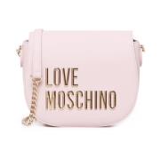 Love Moschino Rosa Flap Axelväska med Guld Logo Pink, Dam