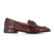 DEL Carlo Bordeaux Läder Moccasin Sandaler Red, Dam