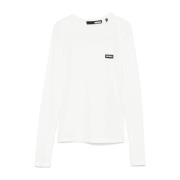 Rotate Birger Christensen Logo Bomull Vit T-shirt Långärmad White, Dam