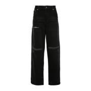 Represent Svart Sliten Denim Wide Leg Jeans Black, Herr