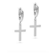 Nialaya Mens Small Cross Earrings in Silver Gray, Herr