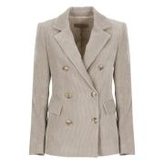 D.Exterior Beige Corduroy Blazer med Peak Revers Beige, Dam