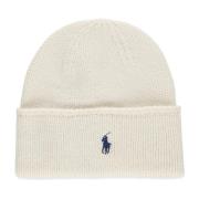 Ralph Lauren Iconic Pony Logo Beanie Hat Beige, Dam