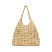 Dolce & Gabbana Raffia Toteväska med Appliqué Logo Beige, Dam