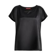 Marina Rinaldi Elegant Satin Jersey Crewneck T-shirt Black, Dam