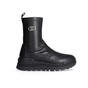 Liu Jo Svarta Stretch Ankelboots med Logopatch Black, Dam