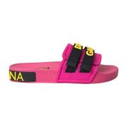 Dolce & Gabbana Snygga Logo Beachwear Flats Sandaler Pink, Dam