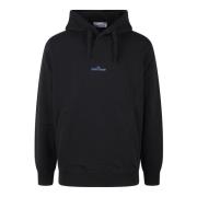 Stone Island Logo Hoodie Bomullströja Fw24 Black, Herr