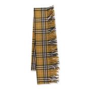 Burberry Kashmir Scarf med Check Motif Beige, Dam