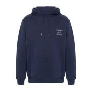 Drole de Monsieur Blå Broderad Slogan Hoodie Tröja Blue, Herr