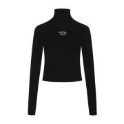 Diesel Svart Turtleneck Ribbstickad Tröja Black, Dam