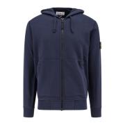 Stone Island Bomull Hooded Zip Sweatshirt med Fickor Blue, Herr