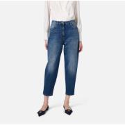 Elisabetta Franchi Högmidjade boyfriend jeans med uppvik Blue, Dam