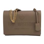 Love Moschino Taupe Läder Axelväska med Logotyp Beige, Dam