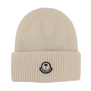 Moncler Vita Ullhattar & Kepsar med Logo Patch White, Dam