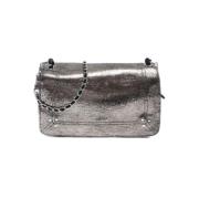 Jérôme Dreyfuss Lamé Läder Crossbody Väska Champagne Gray, Dam