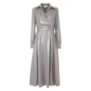 Kocca Flared Pleated Dress in Shiny Fabric Gray, Dam