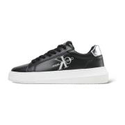 Calvin Klein Jeans Svart-Silver Läder Sneakers Black, Dam