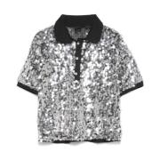 Pinko Svart Mesh Polo Sequin T-shirt Black, Dam