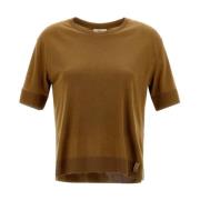 Herno Glam Stickad Effekt Bomull T-shirt Brown, Dam