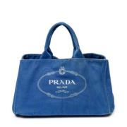 Prada Vintage Pre-owned Canvas handvskor Blue, Dam