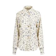 Jaaf Ballerina Butter Print Button-Up Blus Beige, Dam