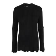 Helmut Lang Ribbstickad Crewneck Tröja Black, Dam