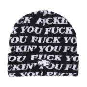 Ripndip Svart Stickad Beanie Mössa med Brodyr Black, Herr