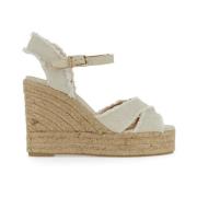 Castañer Linned Espadrill med Justerbar Spänne Stropp White, Dam