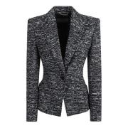 Alberta Ferretti Svart Tweed Fransad Kant Ytterplagg Gray, Dam