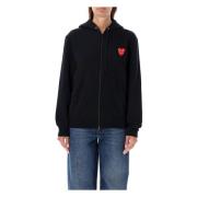 Comme des Garçons Svart Stickat Hoodie Dubbelt Hjärta Black, Dam