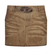 Diesel Kamel Denim Mini Kjol med Oval D Logo Brown, Dam