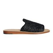 Dolce & Gabbana Flätade Raffia Slides i Beige Black, Herr