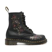 Dr. Martens Svarta Läder Rosmönster Stövlar Black, Dam