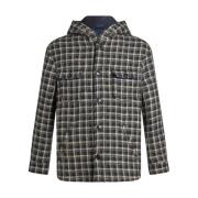 Etro Blå Rutig Jacquard Overshirt med huva Blue, Herr