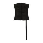 Rick Owens Svart Axelbandslös Denim Bustier Topp Black, Dam