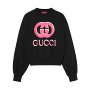 Gucci Svart Tryckt Crewneck Tröja Black, Dam