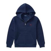 Ralph Lauren Broderad Zip-Through Hoodie Sweaters Blue, Herr