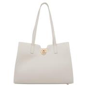 Estro Kvinnors Ljus Beige Läder Shopper Väska med Guld Hårdvara Er0011...