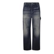 Diesel Högmidjade vida jeans med fickor Blue, Dam