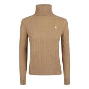 Polo Ralph Lauren Kamel Melange Halsdukstickad Tröja Beige, Dam