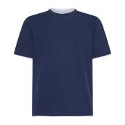 Brunello Cucinelli Bomull T-shirt med Crew Neck Blue, Herr