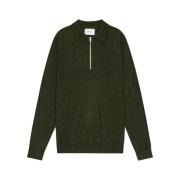 Nn07 Mjuk Ull Zip Polo Sweater Green, Herr