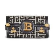 Balmain B-Buzz 23 läderclutch med jacquard-monogram Black, Dam