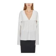 Helmut Lang Sidens V-ringad Blus White, Dam