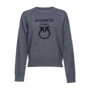 Pinko Grå Ull Intarsia-Stickad Tröja Gray, Dam