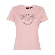 Pinko Love Birds Broderad Jersey T-shirt Pink, Dam